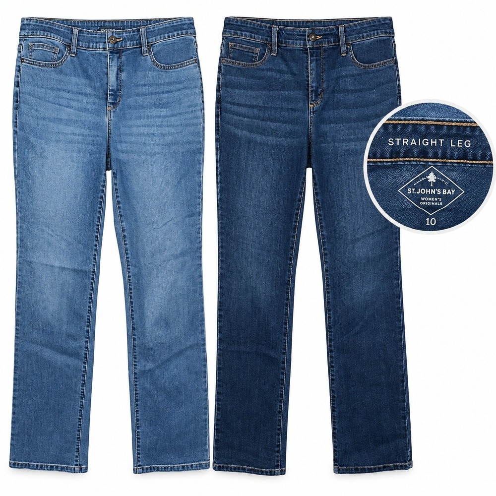 2 pairs St. John's Bay Women's Jeans Size 10 Straight Leg Light Dark Wash